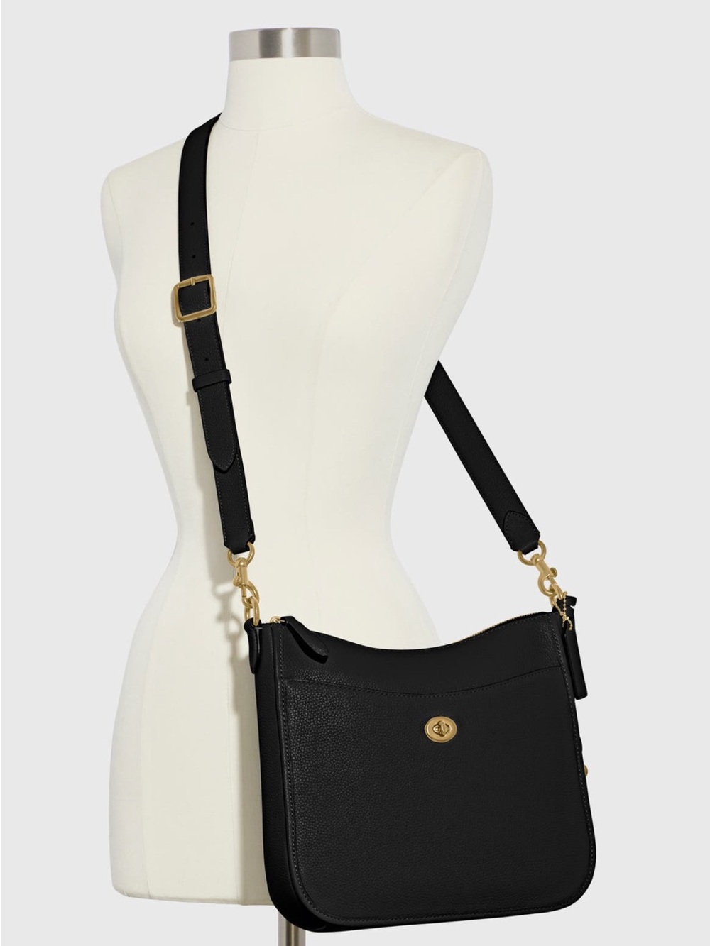 Coach Chaise Black Pebbled Leather Crossbody with Gold Hardware